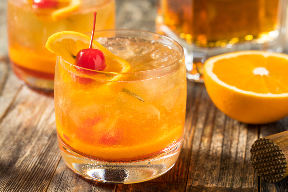 Homemade,wisconsin,brandy,old,fashioned,cocktail,with,cherry,and,orange